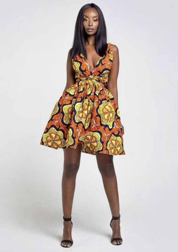 The Lola: Orange Ankara African Print Multi way Wrap Dress – Eldimaa Fashion